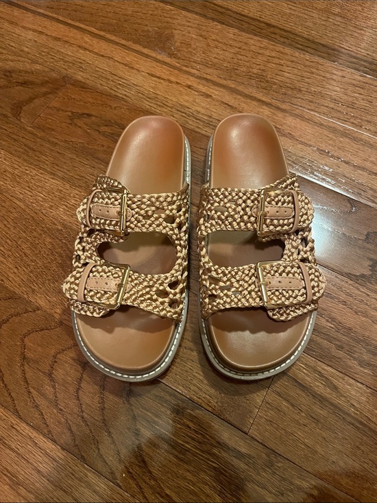 Joie Shoes - Target Braided Double-Buckle Slide Sandals in Tan